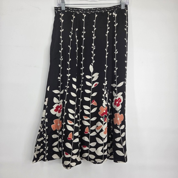 Talbots Dresses & Skirts - Talbots Silk Midi Skirt 4 Black Floral Art-Inspired Boho Cottagecore Vintage